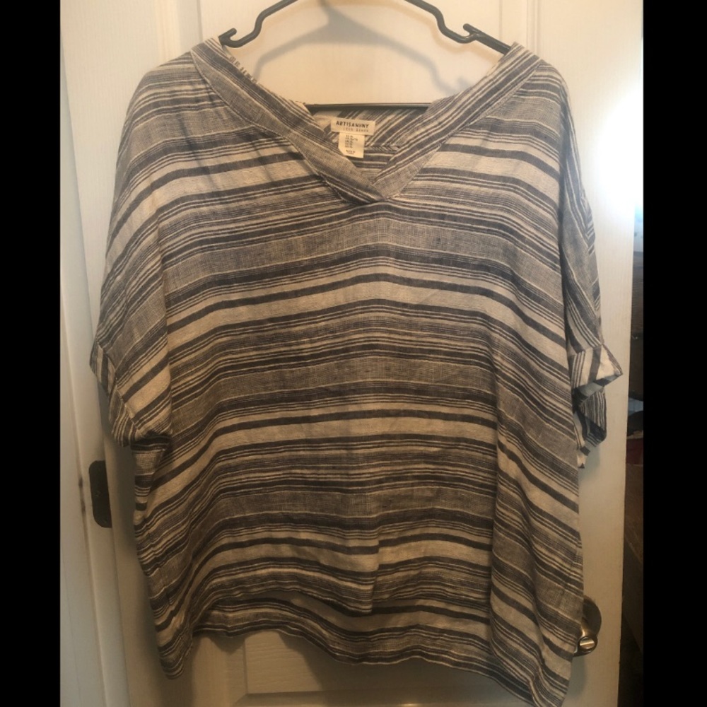 Artisan Ny Striped Linen Boho Blouse